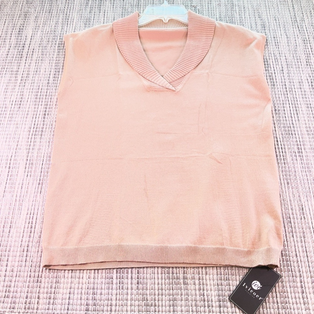 Ivicoer Womens Beige V-Neck Sweater Tank Knit Sleeveless Top MC01986 Size Small